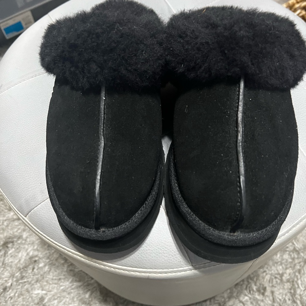 UGG Black Suede Fur-Lined Slippers
